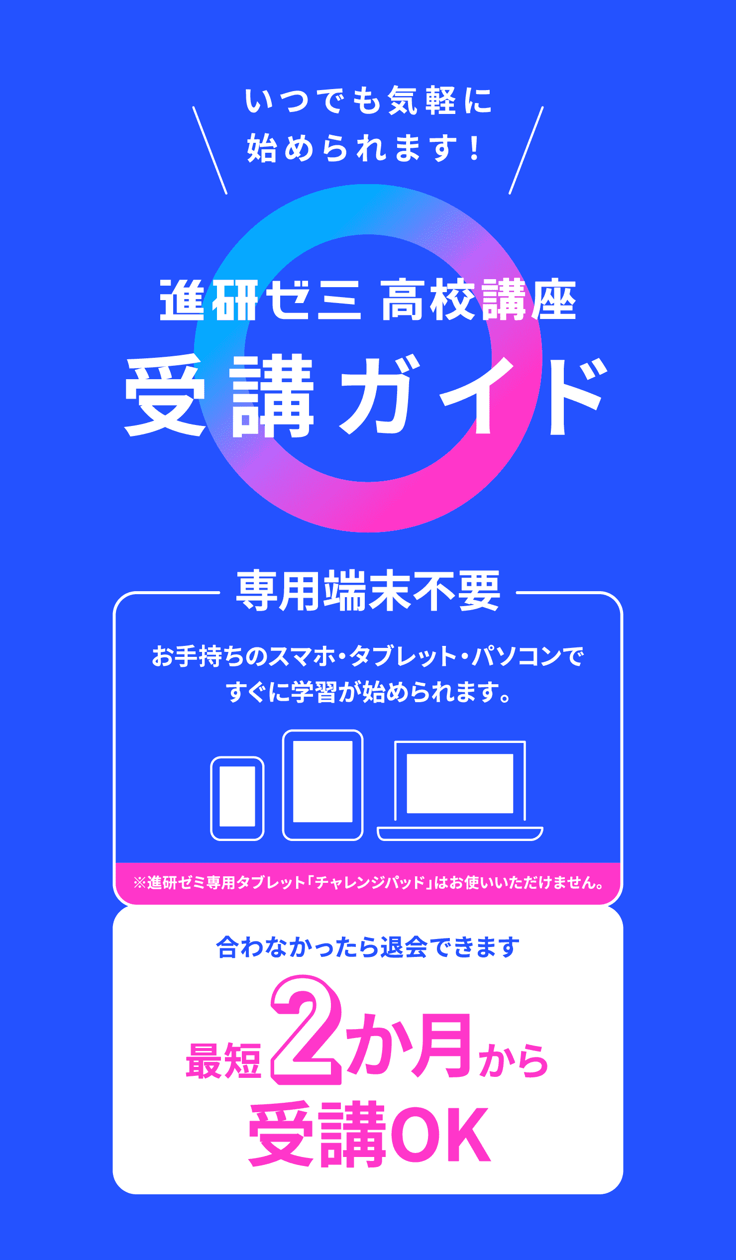 進研ゼミ高校講座 受講ガイド 最短2か月から受講OK