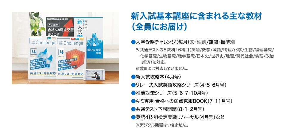 新入試基本講座に含まれる主な教材(全員にお届け)