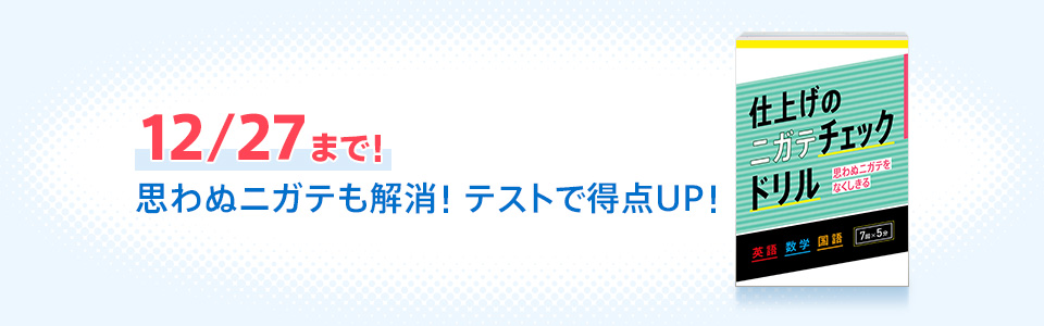 12/27まで! 思わぬニガテも解消!テストで得点UP!