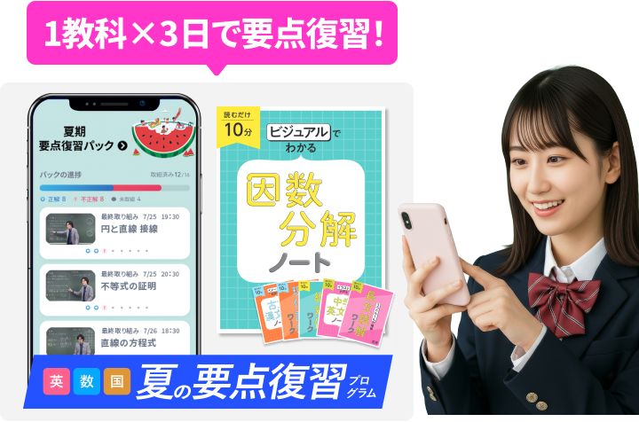 1教科×3日で要点復習！夏休みで
    ニガテ一層！