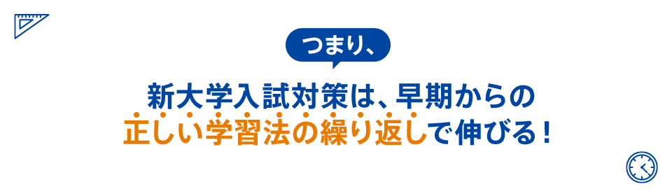 つまり、新大学入試対策は、早期からの正しい学習法の繰り返しで伸びる!