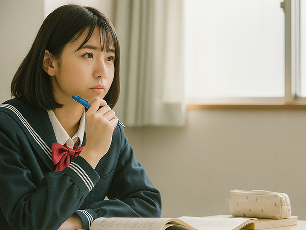 悩んでいる女子高生のイメージ写真（1/2サイズ）