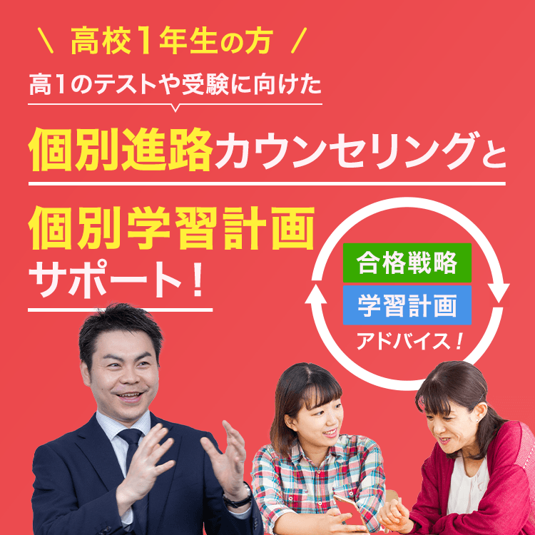 高1のテストや受験に向けた個別進路カウンセリングと個別学習計画サポート！ 合格戦略 学習計画アドバイス！