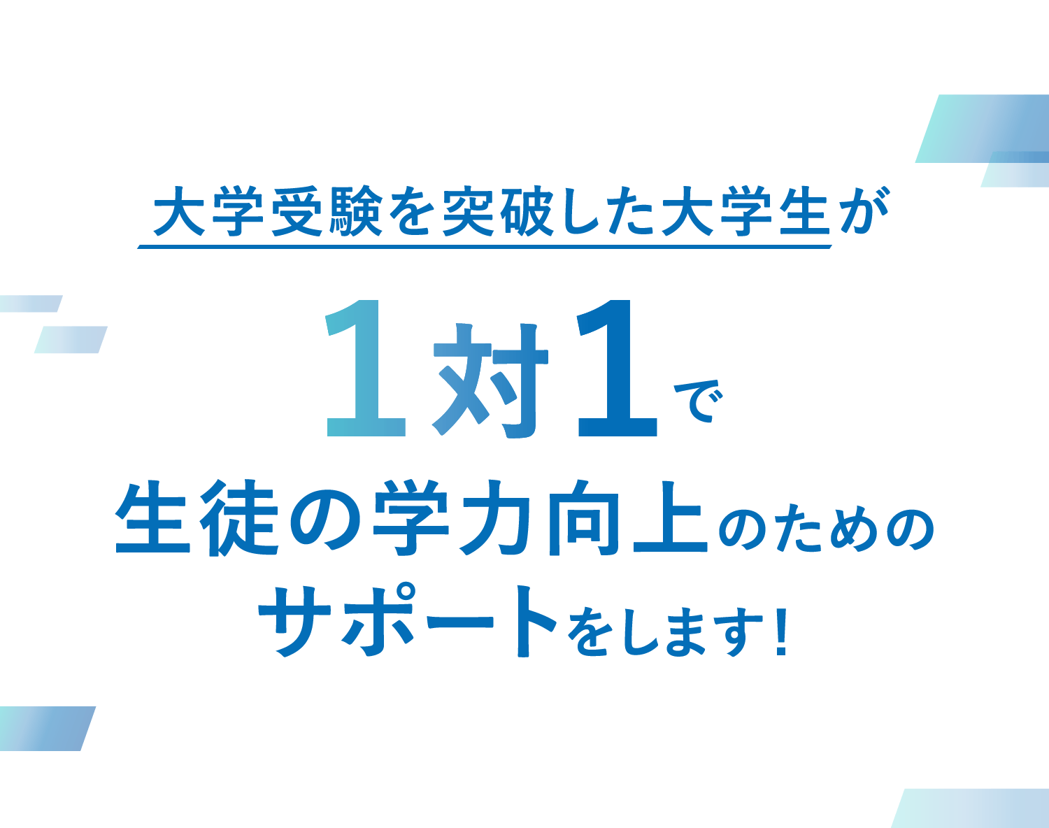 大学受験を突破した大学生が１対１で生徒の学力向上のためのサポートをします！